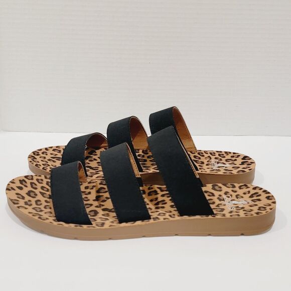 Corkys Dafne Women's Leopard Sandals Size 12 Black Tan 3 Strap Slip On Slides - Picture 6 of 13